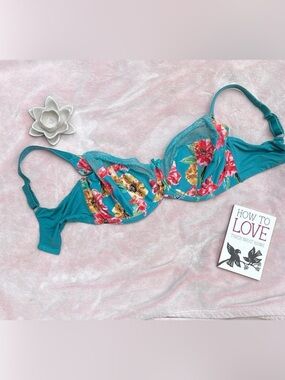 Sculptresse Floral Teal Underwire Bra with Lace Trim 36GG